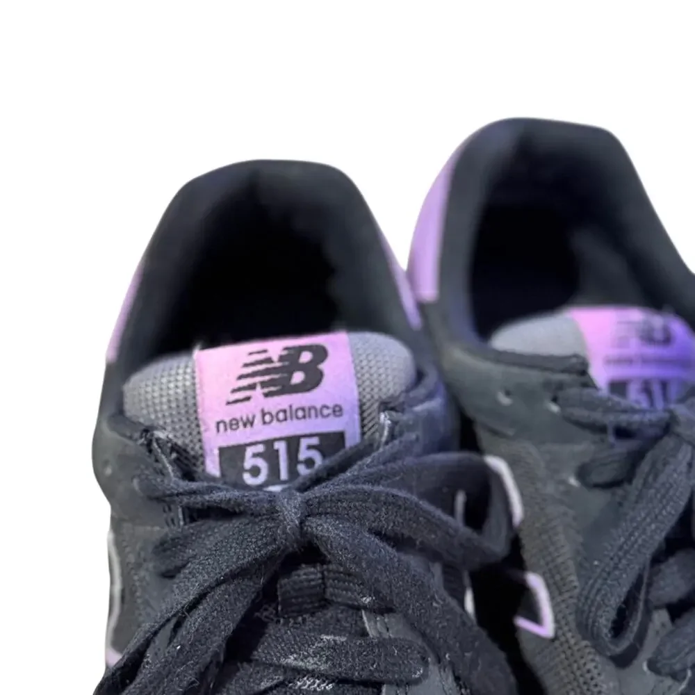 New balance 515 sneakers in black, grey, and purple tongue labels